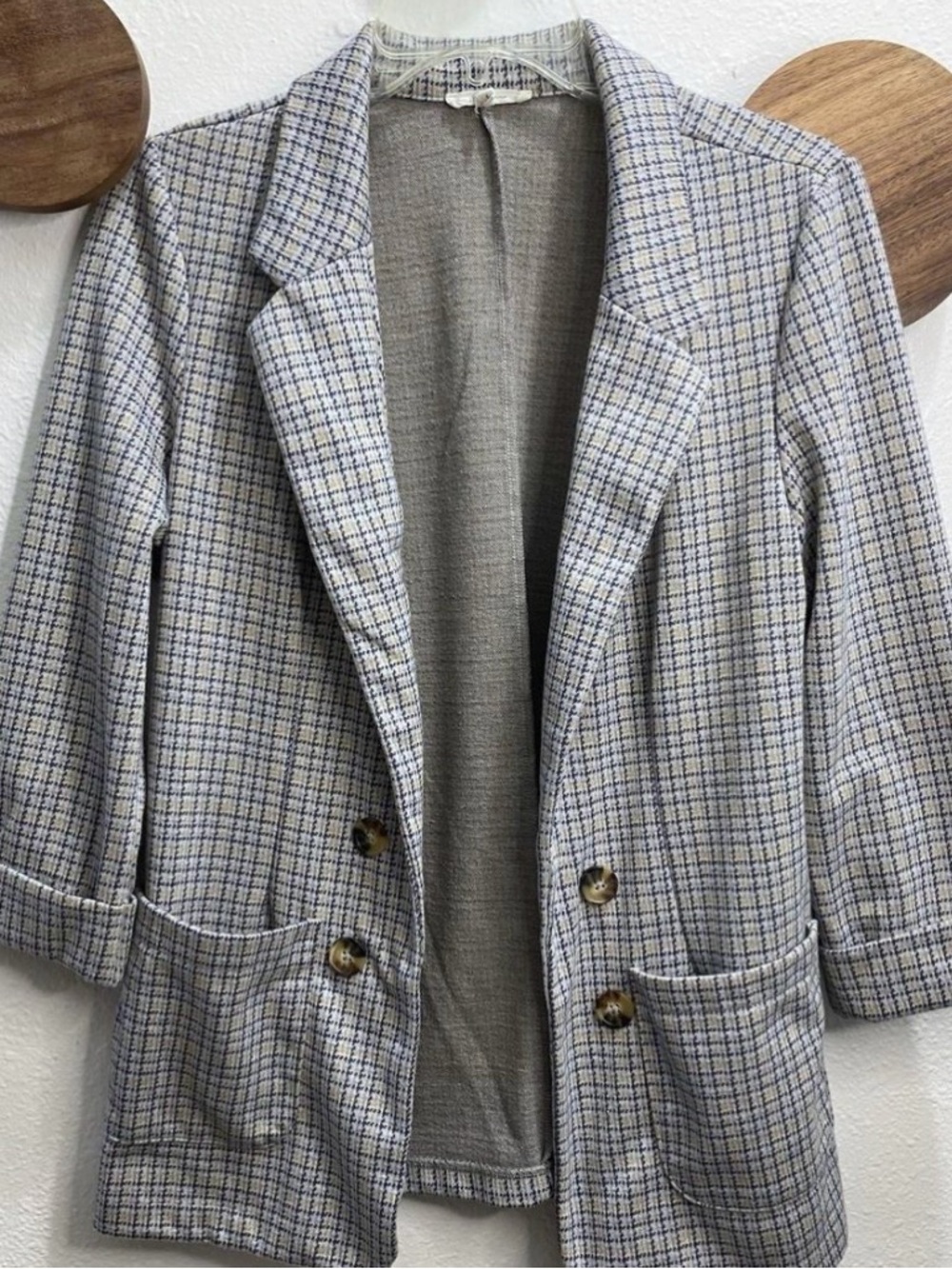 Maurice’s Womens Plaid Pattern  Blazer Jacket 3/4 sleeves and pockets
